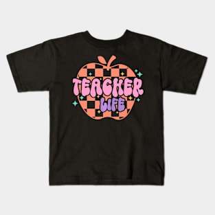 Teacher Life Retro Groovy Apple Teacher Appreciation Kids T-Shirt